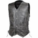 Men's Distressed Grey Cowhide Leather Vest - Image 2