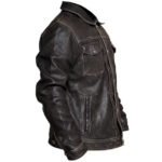 Men's Distressed Leather Trucker Jacket - Image 3