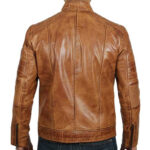 Men's Distressed Tan Brown Cafe Racer Jacket with Stand Collar - Image 2