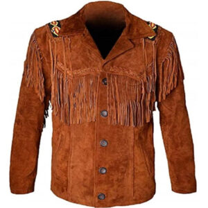 Men's Fringe?Tan Leather Western Jacket