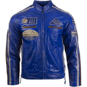 Men's Genuine Leather Biker Jacket with?Patches
