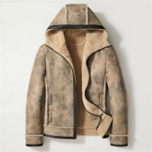 Men's Hooded Casual Sheepskin Shearling Fur Jacket
