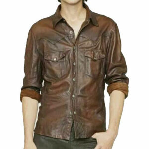 Men's?Lambskin Vintage Leather Slim Fit?Shirt