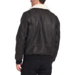 Men's Leather Sherpa Collar Aviator Bomber Jacket - Image 3