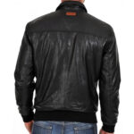 Men's Lightweight Black Leather Bomber Jacket with Zipper - Image 2