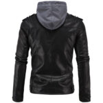 Men's Motorcycle Brando Style Biker Leather Jacket with Hood - Image 2