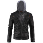 Men's Motorcycle Brando Style Biker Leather Jacket with Hood - Image 3