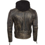 Men's Real Leather Vintage Biker Jacket with Removable Hood - Image 3