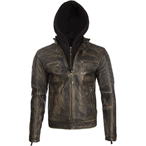 Mens-Real-Leather-Vintage-Biker-Jacket-with-Removable-Hood Men's Real Leather Vintage Biker Jacket with Removable Hood - Image 1