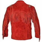 Men's Red Leather Cowboy Jacket with Cropped Fringe - Image 2