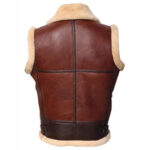 Men's Reddish Brown Faux Shearling Sheepskin Leather Vest - Image 2