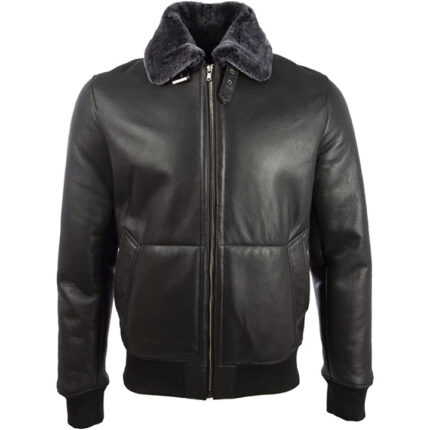 Men's Shearling Leather Pilot Aviator Bomber Jacket