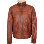 Men's Sherpa Lined Brown Leather Jacket - Image 3