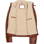 Men's Sherpa Lined Brown Leather Jacket - Image 4