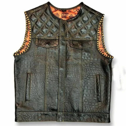 Men's Snake Yellow Diamond Quilted Motorcycle Biker Vest