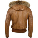 Men's Tan Brown Leather Biker Jacket with Removable Hood - Image 3