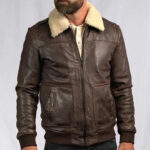 Mens Vintage A2 Brown Leather Shearling Bomber Jacket - Image 2