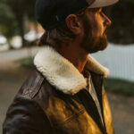 Mens Vintage A2 Brown Leather Shearling Bomber Jacket - Image 3