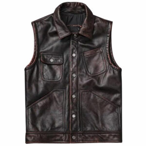 Men's Vintage Brown Motorcycle Leather Vest