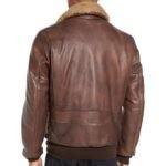 Mens Vintage Leather Bomber Jacket with Shearling Collar - Image 2