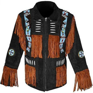 Men's Western Black Leather Jacket with Fringe