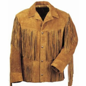 Men's?Western Leather Jacket With Fringe And Beads