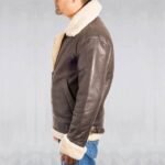 Men's Aviator B3 Dark Brown Sheepskin Bomber Leather Jacket - Image 3