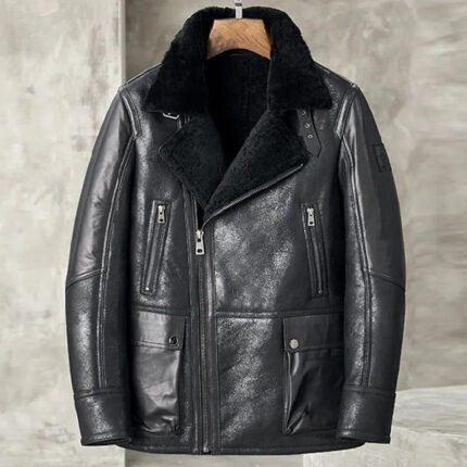 Men's Black B3 Shearling Bomber Jacket - Sheepskin Coat