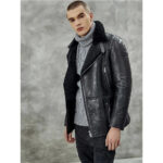 Men's Black B3 Shearling Bomber Jacket - Sheepskin Coat - Image 3