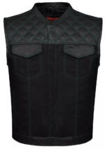 Men’s Black Biker Vest - Diamond Quilted Motorcycle Leather Vest