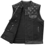 Men’s Black Biker Vest - Diamond Quilted Motorcycle Leather Vest - Image 4