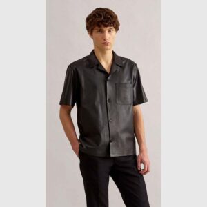 Mens Black Casual Leather Shirt Jacket