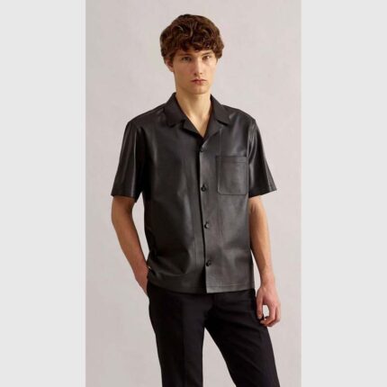 Mens Black Casual Leather Shirt Jacket