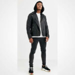 Men's Black Lambskin Leather Jacket with Hood - Image 3