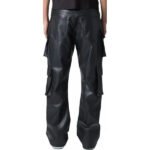 Men’s Black Leather Cargo Trousers with Four Flap Pockets - Image 2