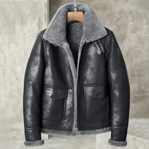 Men's Black Shearling B3 Bomber Jacket - Sheepskin Pilots Coat