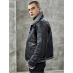 Men's Black Shearling B3 Bomber Jacket - Sheepskin Pilots Coat - Image 3