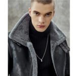 Men's Black Shearling B3 Bomber Jacket - Sheepskin Pilots Coat - Image 4