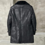 Men's Black Shearling Long Trench Coat - Image 2