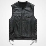 Men's Black Sheepskin Leather Biker Vest
