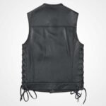 Men's Black Sheepskin Leather Biker Vest - Image 2