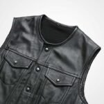 Men's Black Sheepskin Leather Biker Vest - Image 4