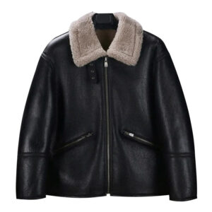 Men's Black Sheepskin Shearling Motorcycle Jacket