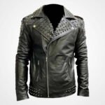 Men’s Black Studded Cowhide Leather Motorcycle Jacket