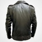Men’s Black Studded Cowhide Leather Motorcycle Jacket - Image 2