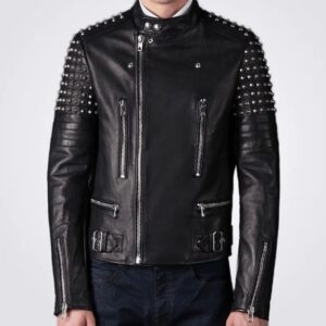 Men's Black Studded Leather Fashion Jacket
