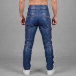 Men's Blue Cowhide Leather Cargo Pants Handmade Biker Gothic Style - Image 4