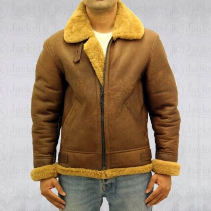 Men's Brown Aviator B3 Sheepskin Leather Jacket