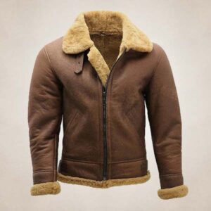 Men?s Brown B3 Shearling Sheepskin WW2 Bomber Aviator Jacket