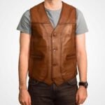 Men’s Brown Lambskin Leather Button Vest
